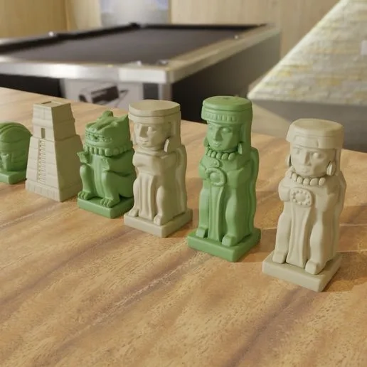 Aztec Olmec Chess pieces with Board 3D print model
