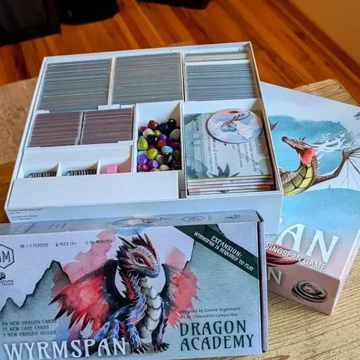 Wyrmspan + Dragon Academy Expansion Box Organizer/Insert! Fits Sleeved Cards With No Lid Lift!