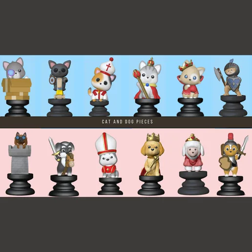 Cat and Dog Chess Pieces