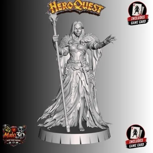 👑 Lady Zargon Hero + HeroQuest Character Card – 32mm STL Miniature 👑