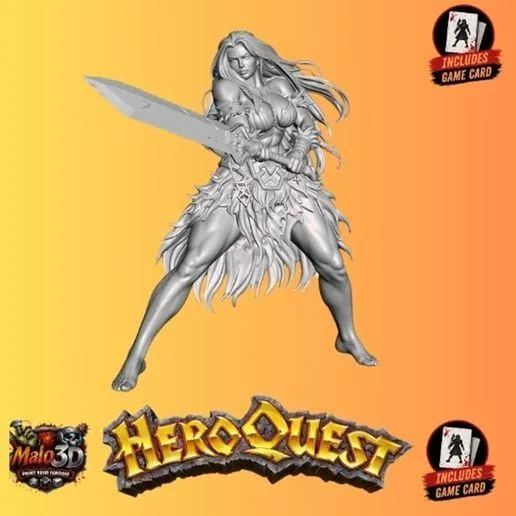 🗡️ Barbarian Hero + HeroQuest Character Card – 32mm STL Miniature 🗡️